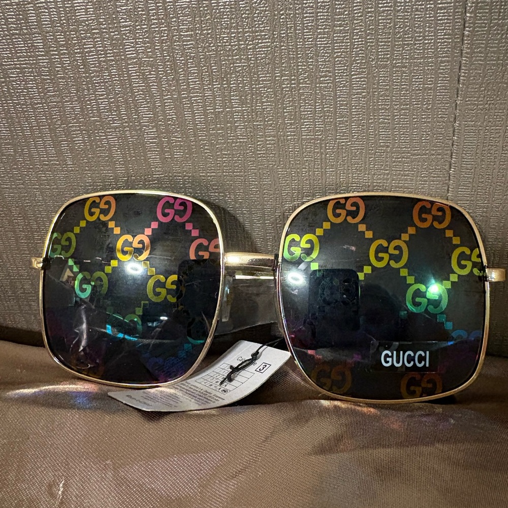GG Gold Frame Sunglasses with Multicolor Lenses - Picture 6 of 7